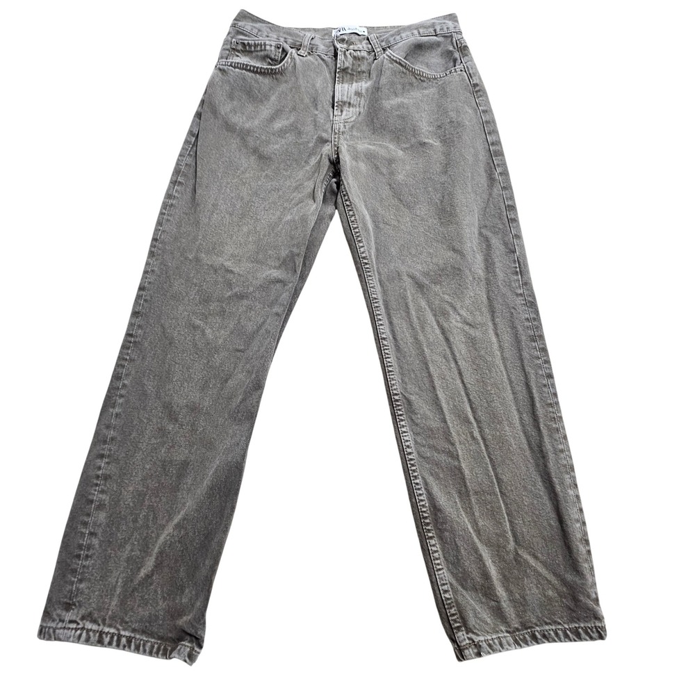 Zara Straight Leg Jeans Women 10‎ Gray Faded 100% Cotton Button Fly Denim